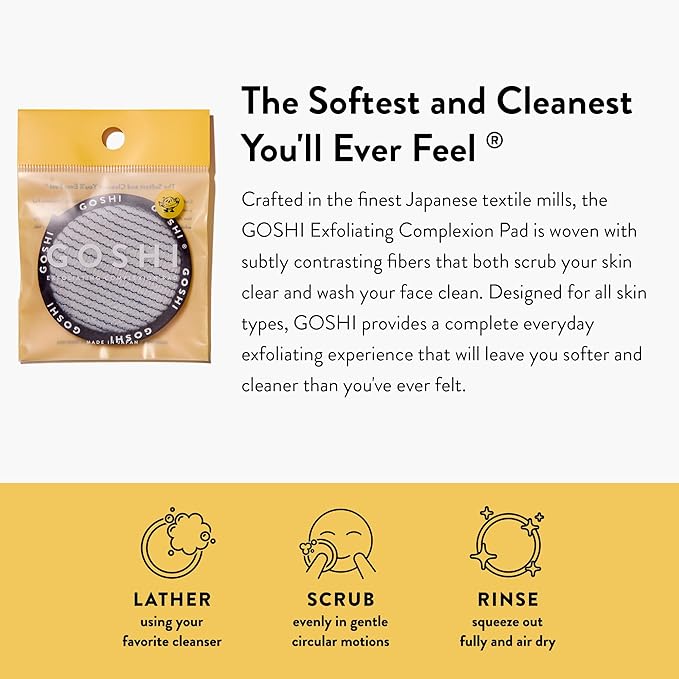 GOSHI Exfoliating Complexion Pads - Reusable, Rapid-Drying, Soft Exfoliating Face Scrubber for All Skin Types - Grey - Made in Japan