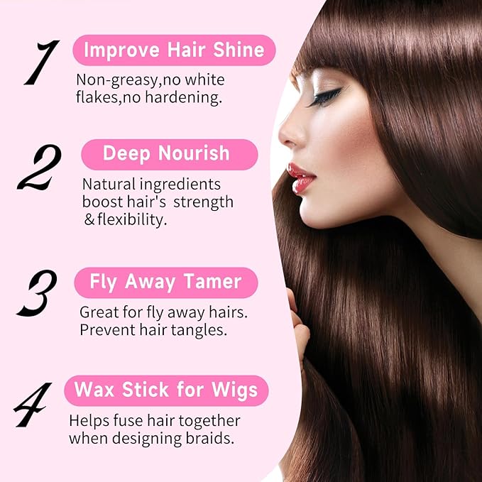 Hair Wax Stick, Slick Back Styling Set for Puffs and Wigs - 4 Combs: Edge Brush, Rat Tail for Separation, Loose Hair Brush, Non-Greasy Finish for Styling