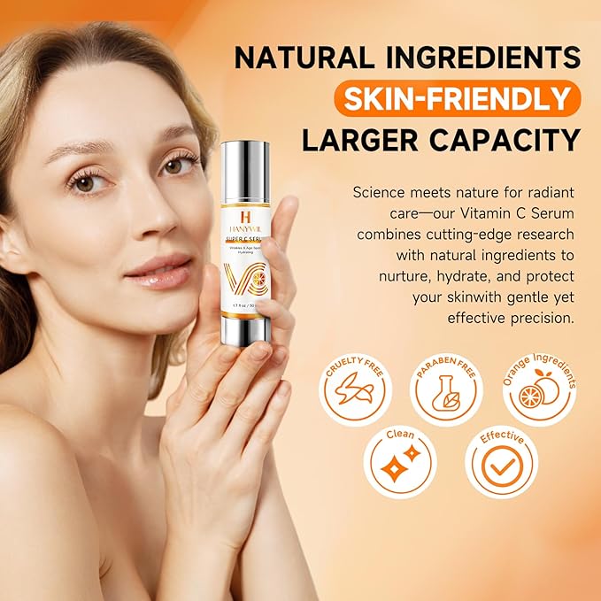 HANYWIL Vitamin C Serum for Mature Skin, 20% Vitamin C Face Serum with Hyaluronic Acid, Dark Spot Remover, Hydrating Skincare for Wrinkle Reduction, Lifting & Firming - 1.7 fl oz