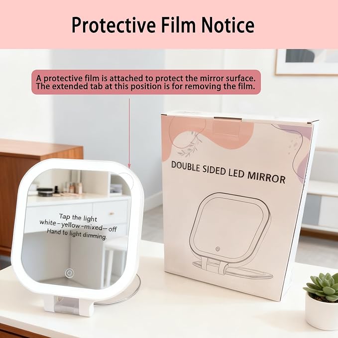 DESCHEN Rechargeable Travel Makeup Vanity Mirror with Lights and Magnification, Portable 1X/10X Magnifying Mirror with 3 Color Light, Lighted Makeup Mirror with Magnification (Black)