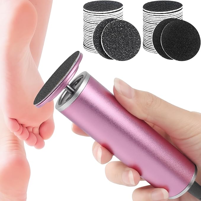 Electric Foot Callus Remover with 60pcs Sandpaper Discs, 4.8IN Aluminum Foot File for Dead Skin and Cracked Heels, 800RPM Professional Pedicure Tool for Home Spa Use