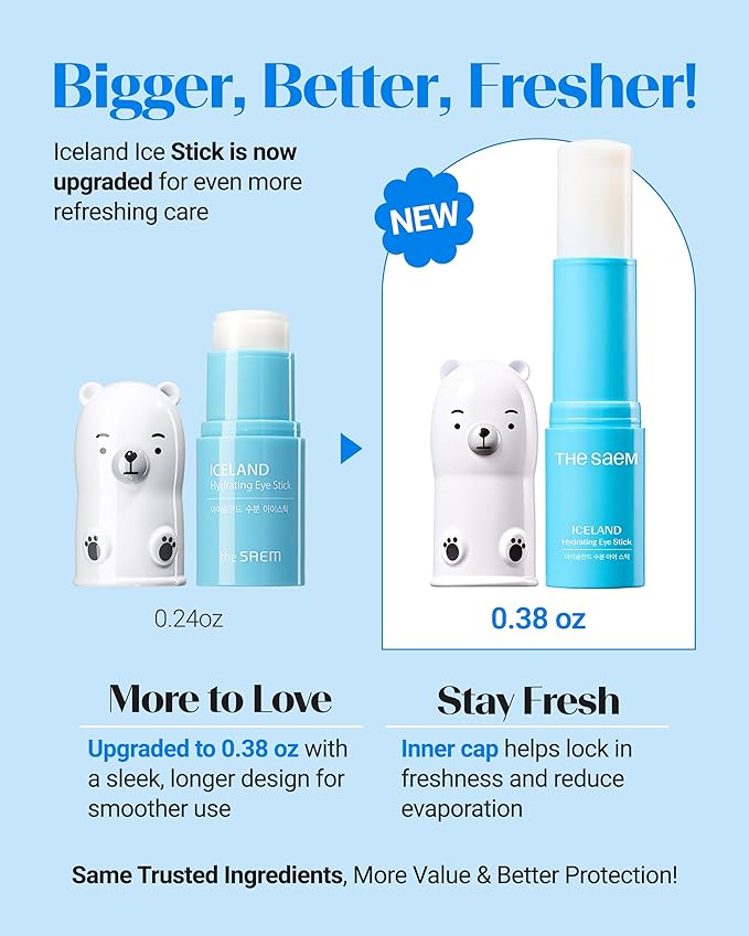 THESAEM Iceland Hydrating Eye Stick - Cooling Balm - Dark Circles & Puffiness – Under Eye Treatment - Reduce Wrinkles and Moisturizing - Minimize Dark & Puffy Eyes - Aqua Scent, 0.38 oz