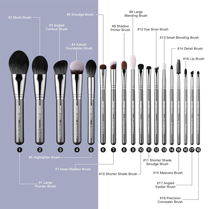 Professional Makeup Brush Set, EIGSHOW High End Makeup Brushes for Foundation Powder Blending Blush Bronzer Eyeliner Eyeshadow with Case (PRO 18pcs Grey)
