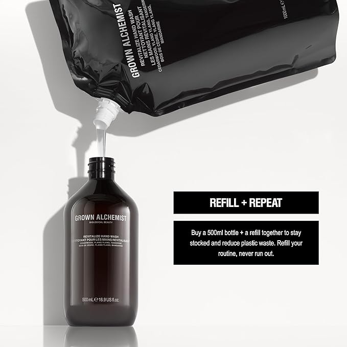 Grown Alchemist Revitalize Hand Wash Refill – Natural Liquid Hand Soap with Ylang Ylang, Tangerine & Cedarwood – Gentle, Hydrating Kitchen & Bathroom Soap, Botanical Cleanser for Sensitive Skin, 1L