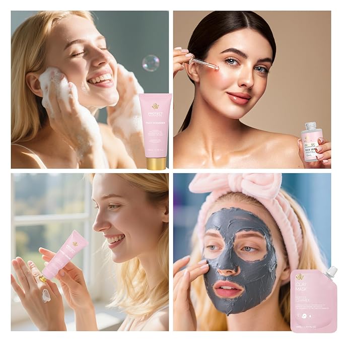 Rose Facial Skin Care Set, 33 Pcs Bath & Body Spa Basket for Women, Beauty Care Kit, Sheet Mask, Makeup Bag, Face Serum, Bath Bomb, Perfume, Christmas, Mother Day, Valentine's, Birthday, Baby Shower