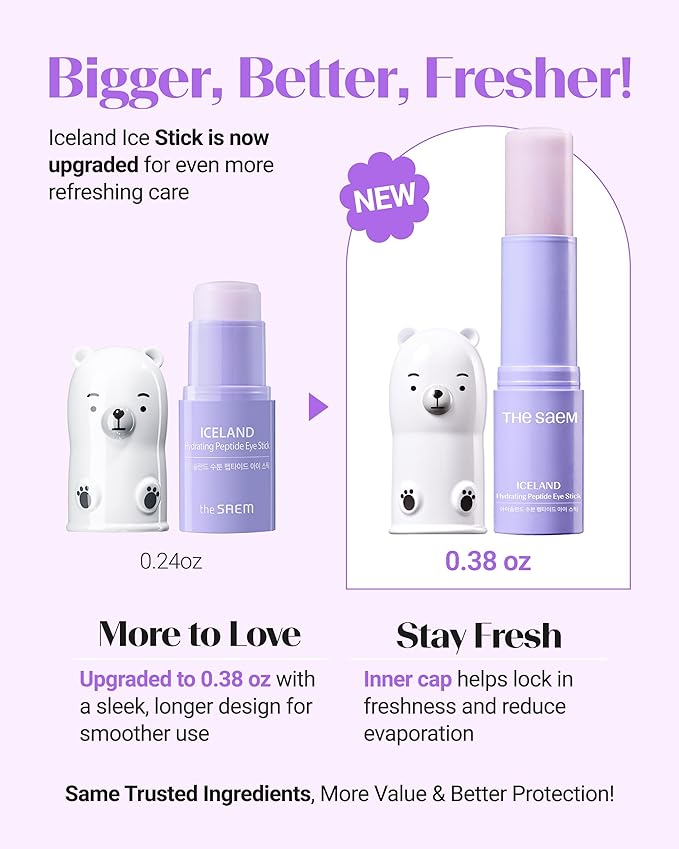 THESAEM Iceland Hydrating Peptide Eye Stick 0.38 oz - Elasticity, Cooling, Moisturizing Eye Balm for Loose Skin – Under Eye Treatment - Balm to Smooth Skin Texture - Daisy Flower Scent