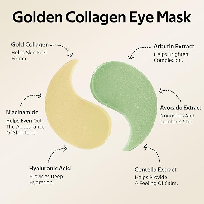 dewyhour Avocado & Gold Hydrogel Eye Mask Set - Collagen Under Eye Patches to Reduce Puffiness, Dark Circles & Wrinkles | Korean Skincare Treatment for Firming, Hydration