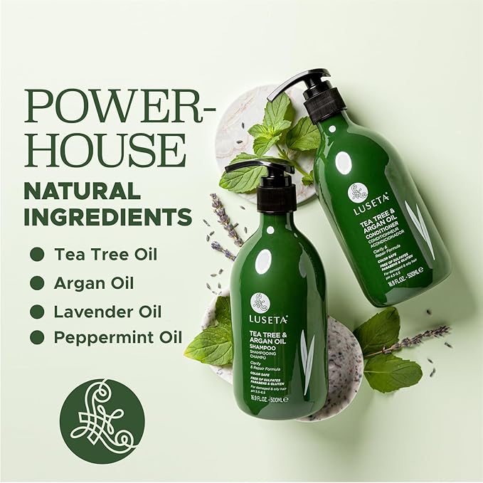 Luseta Shampoo and Conditioner Set with Tea Tree and Argan Oil for Oily Hair Clarifying, Fighting Dandruff Sulfate Paraben Free for Men and Women 2x16.9oz