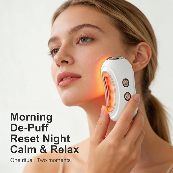 Face Massager Tool with Red Light Therapy for Face, Jade＆Rose Quartz Microcurrent Facial Device with Vibration＆7-Color LED Warm Heat, Gua Sha Facial Tools for Lifting, De-Puffing, Lymphatic Drainage