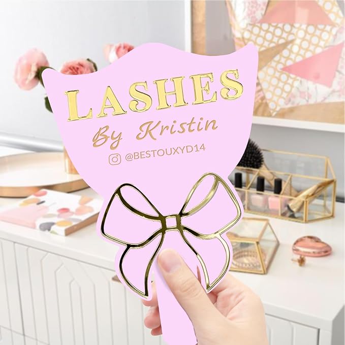 Personalized Lash Mirror Custom Eyelash Photo Prop Personalised Acrylic Handheld Lash Mirror with Name Gift for Beauty Girls Technician (Color011)