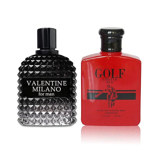 2PCS Valentine Milano/Golf Limited Red Eau De Toilette for Men-Fresh,Romantic Scent Perfume for Men 3.4 Fl Oz Each Mens Cologne For All Skin Daily Used