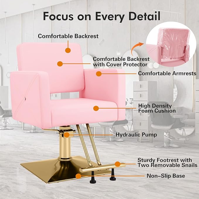Artist hand Hair Salon Chair Pink and Gold, Hydraulic Styling Chair with Heavy Duty Pump, 360 Degree Swivel Barber Chair, Beauty Salon Equipment for Hair Stylist, Max Load 330 Lbs