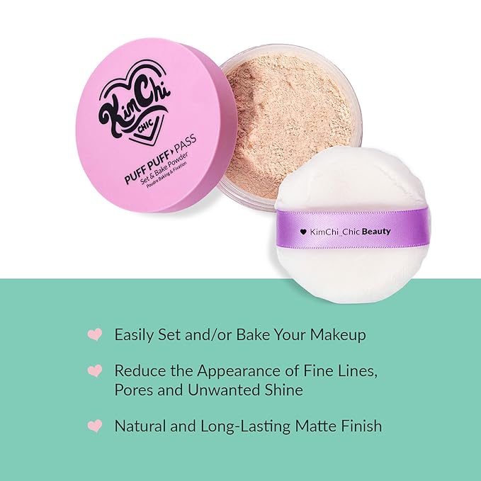 KimChiChic Beauty Puff Puff Pass Set and Bake Setting Powder for Makeup, Extra Fluffy Loose Face Powder Poof, Soft Natural Face Makeup for Uneven Skin Tone, 03 Translucent