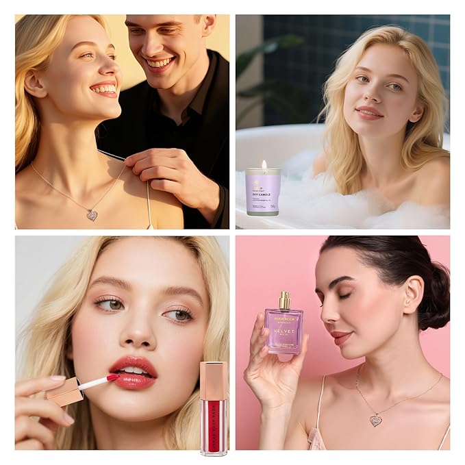 33 pcs Valentines Day Gifts for Women, Lavender Spa Bath & Body Gift Set, Face Sheet Mask Skin Care, Hydrogel Mask, Lip Gloss, Cosmetic Bag, Serum, Necklace, Cleanser, Gua Sha, Mother Day, Birthday