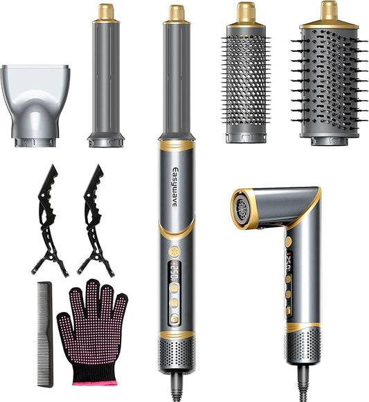 Easywave Air Wrap Hair Styler: Flexible 5 in 1 Styling & Drying System, Professional Hot Air Brush Set for Fast Drying, Curling, Volumizing, Smoothing & Styling, Oval Brush, Concentrator