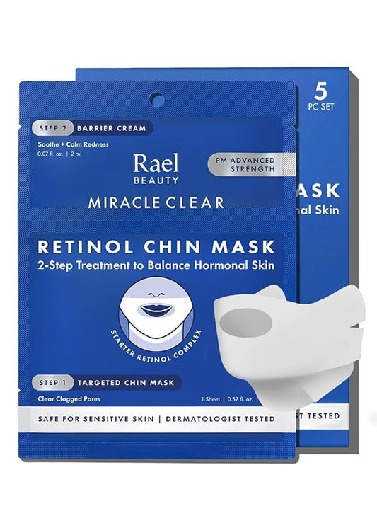 Rael Retinol Chin Mask with Miracle Clear Barrier Cream - Face Masks and Moisturizer, 2 Step System, Niacinamide, Ceramide NP, Korean Skincare (5 Kits)