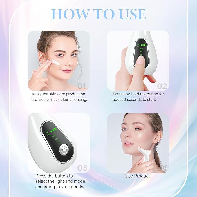 Facial Massager 7 Color Face Lift Device for Face and Neck Massage with 113°F & Vibration & Clean 3-in-1 Multifunctional Wand for Skin Care (White)