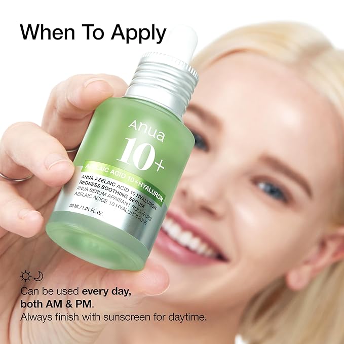 Anua Azelaic Acid 10 Hyaluron Redness Soothing Serum, Facial Serum for Blemish-Prone & Sensitive Skin, Lightweight & Hydrating Blemish Care, Hyaluronic Acid, Korean Skincare, 1.01 fl oz.