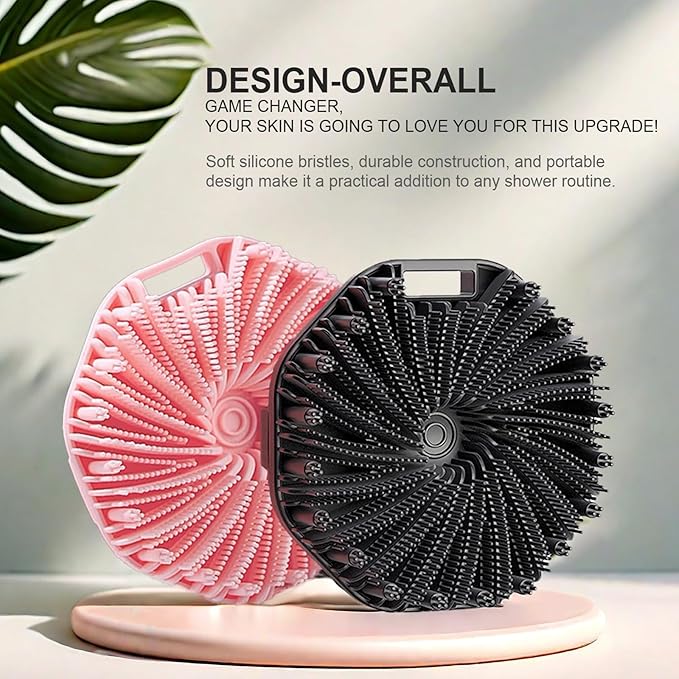 Silicone Body Scrubber, Exfoliating Body Scrubber for Sensitive Skin, Non-Slip Shower Scrubber for Body, Silicone Body Brush for Showering, Charcoal, Effective Showering Exfoliation, Gentle Massage