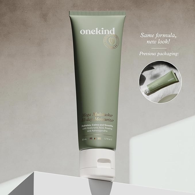 Onekind Mega Multitasker All-Day Moisturizer, Hydrating Face Cream with Hyaluronic Acid and Glycerin, Fragrance-Free Anti-Aging Moisturizer for Sensitive & Mature Skin, Clean Skincare, 1.7 oz