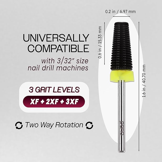 PANA 3/32" Shank 5-in-1 Nail Carbide Bit - (Triple Coarse - Extra Fine Grit, DLC Black) - Two Way Rotate use for Both Left and Right Handed Fast remove Acrylic or Hard Gel Machine
