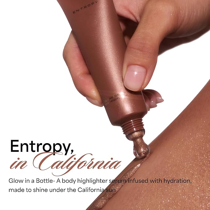 ENTROPY MAKEUP Glow Serum Body Highlighter, 75% Water-Rich Serum with Skincare Ingrediants, Buildable Radiance, Silky Lightweight for Face & Body, Soft Golden Beige Bronzer, Honey Lit