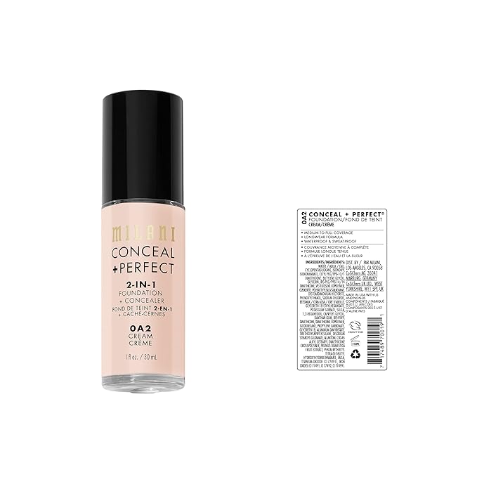 Milani Conceal + Perfect 2-in-1 Foundation + Concealer - Cream (1 Fl. Oz.) Liquid Foundation - Cover Under-Eye Circles, Blemishes & Skin Discoloration for a Flawless Complexion