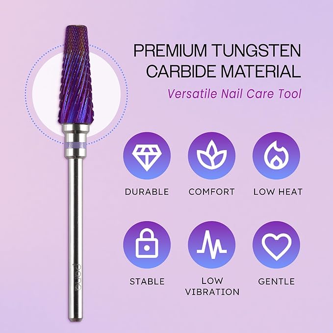 PANA 5-in-1 Pro Upgraded Multi-Function Drill Bit 3/32" Shank Size - (Purple, 2X Coarse to 2X Fine) - Mix Size Tungsten Drill Bit Fast Remove Acrylic Hard Gel Nail for Manicure Pedicure