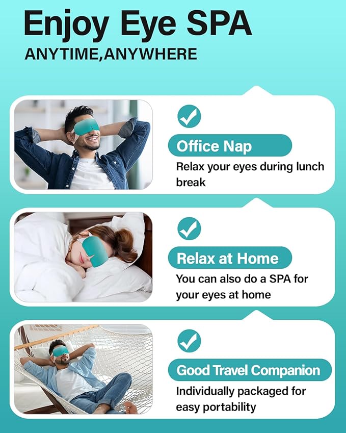 16 Packs Lutein Steam Eye Masks for Dry Eyes Self Heated Disposable Sleep Mask Soothing Headache Relief Dry Eye,Hot Warm Compress for Stress Relief Relief Eye Fatigue, Spa Items Travel Essentials