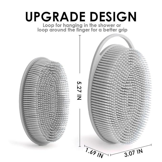 Silicone Body Scrubber, Silicone Loofah, Bath Cleaning Scrubber, Shower Sponge Glove, Exfoliating Body Brush for Wet or Dry Brushing, More Hygienic Than Traditional Loofah (Black and Grey)