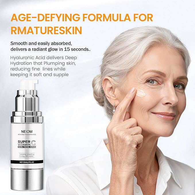 Super Vitamin C Serum for Face with Pure Hyaluronic Acid,Vitamin E,Tri-Peptide,B5, – Anti Aging, Dark Spot Remover & Collagen Booster – Hydrating, for Mature Skin – 1 fl oz