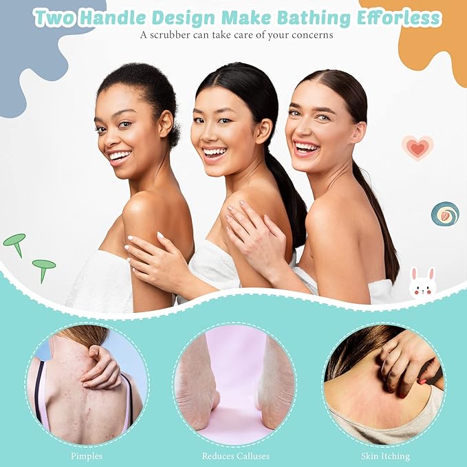 4 Pack Exfoliating Washcloth Back Scrubber Set, 2 Exfoliating Body Scrubber Nylon Back Body Scrub Towel, 2 Pairs Shower Gloves for Women Men Bath Shower Exfoliation(Gray, Beige, White)