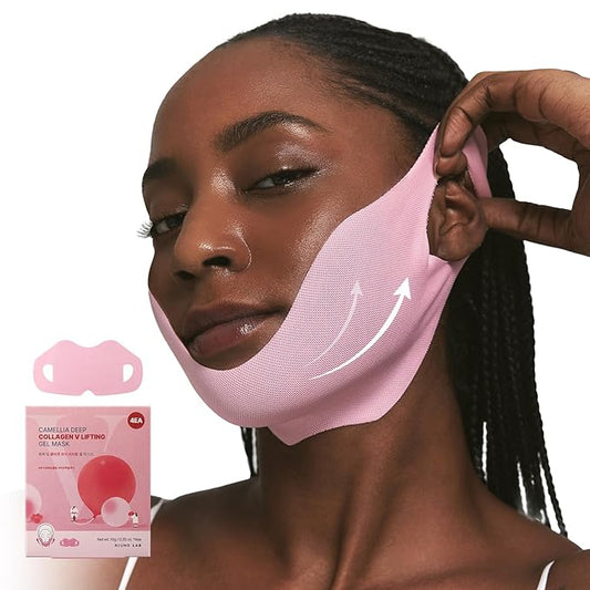 ROUND LAB Camellia Deep Collagen V Lifting Gel Mask 1ea | Double-chin Turkey Neck Instant Face Lifting Mask, Cooling and Depuffing Face Toning Belt, Firming Sagging Skin, Korean Skin Care, 10g/0.35oz