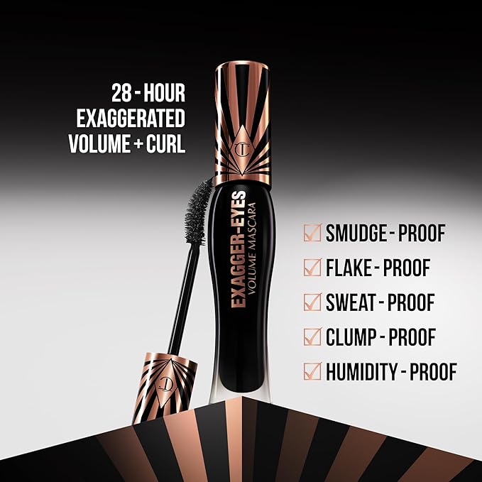 Charlotte Tilbury Exagger-Eyes Volume Mascara - Volumizing Black Mascara with 28-Hour Smudge-Proof & Flake-Proof Wear - Designed with a Ultra-Curved Brush