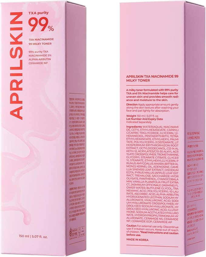 APRILSKIN TXA+Niacinamide 99 Pink Milky Toner | 99% High-Purity TXA 3%+ Niacinamide 5% for Brightening | Highly Concentrated Cream Toner | Deep Moisturizing Formula for Dull Skin | 5.07 fl.oz.