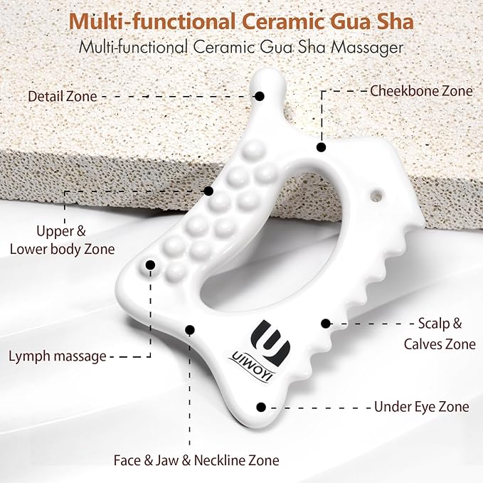 6-in-1 Ceramic Body Gua Sha Facial Tools | Lymphatic Drainage Tool, Face Sculpting Tool & Acupressure Tool | Body Guasha | Trigger Point Massage Tool for Fascia Massage and Cellulite