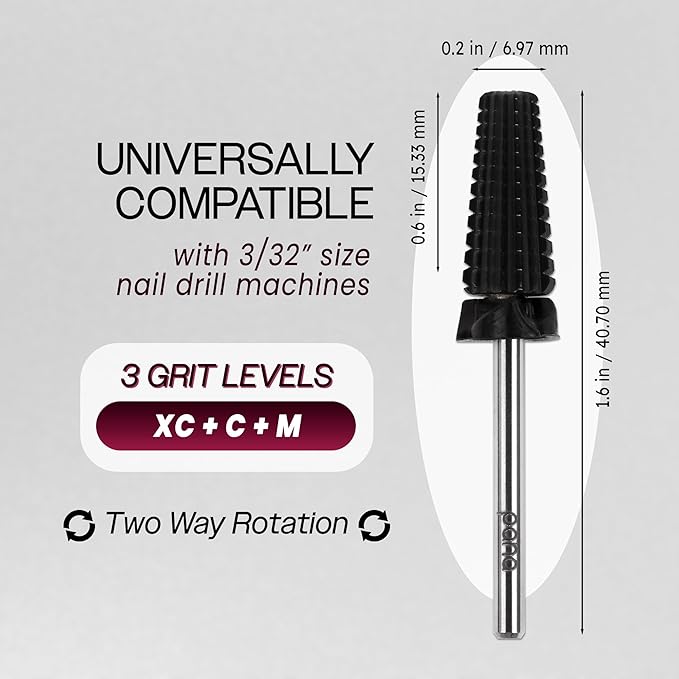 PANA 3/32" Shank 5-in-1 Nail Carbide Bit - (Triple Coarse - Extra Coarse Grit, DLC Black) - Two Way Rotate use for Both Left and Right Handed Fast remove Acrylic or Hard Gel Machine