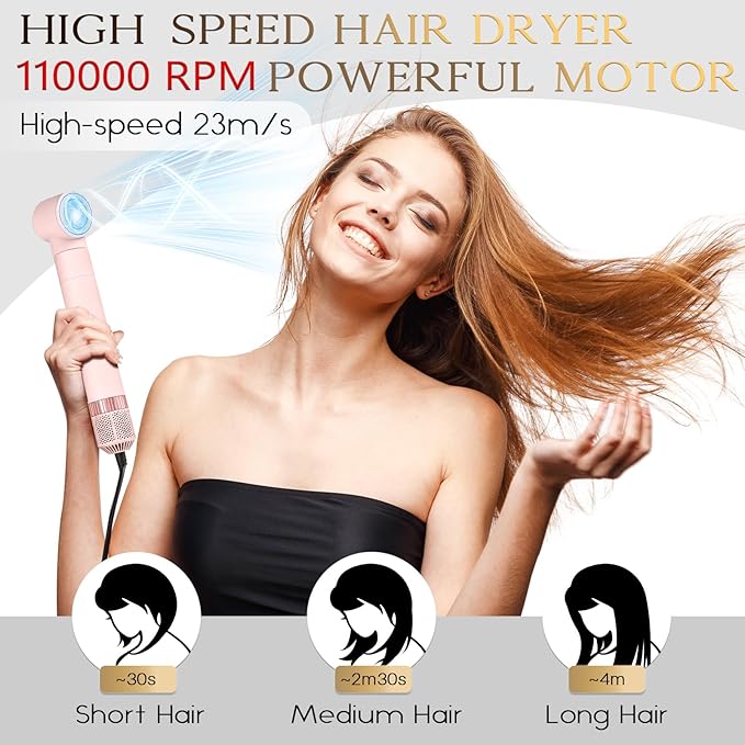 5 in 1 Air Wrap Hair Styler,Dual Voltage Professional Frizz Free Hair Dryer Brush - High-Speed Hot Air Styler, No Heat Damage Auto Wrap Hot Air Styler Wrap, Fast Drying, Curling, Straightening (Pink)