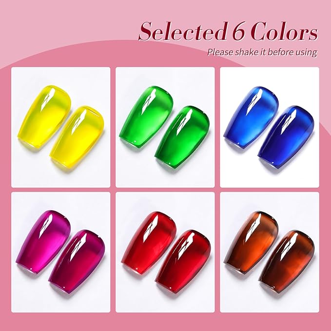 Born Pretty Jelly Gel Nail Polish Christmas Neon Gel Polish,Brown Blood Wine Red Blue Purple Green Translucent Effect,Soak Off U v LED Light Cure Nail Art Kit for Salon Manicure and DIY at Home