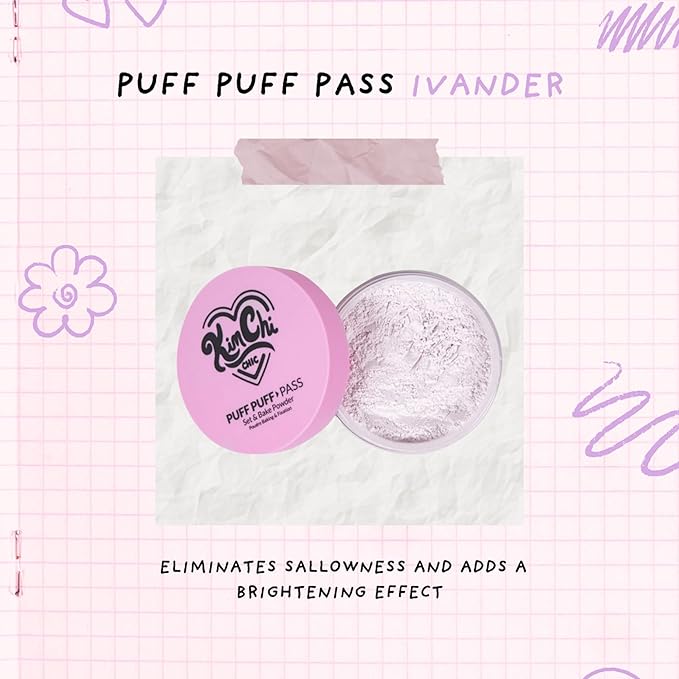 KimChiChic Beauty Puff Puff Pass Set and Bake Setting Powder for Makeup, Extra Fluffy Loose Face Powder Poof, Soft Natural Face Makeup for Uneven Skin Tone, 01 Ivander