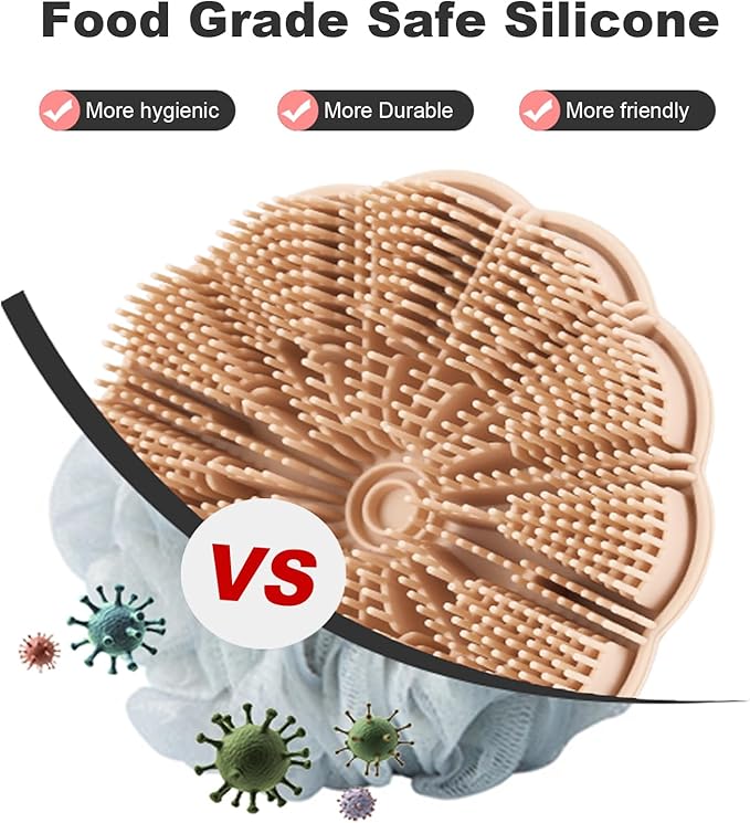 Silicone Body Scrubber Shower Brush, Exfoliating Body Wash Scrubbers for All Skin Types, Ergonomic No-Slip Handle, Body Brush for Showering