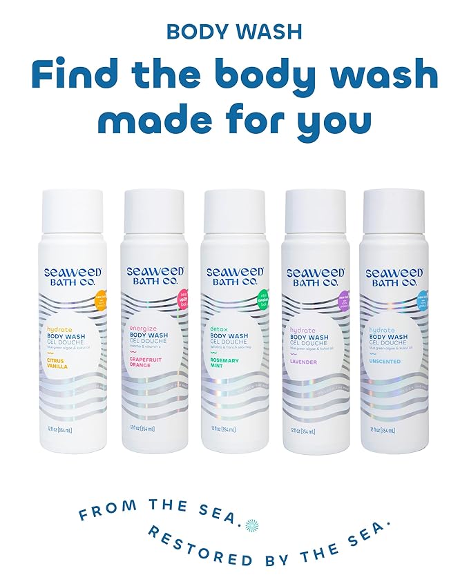 Seaweed Bath Co. Detox Body Wash - Rosemary Mint - Hydrating Foaming Cleanser with Refreshing Natural Ingredients - Vegan, Paraben and Sulfate Free Shower Gel for Women and Men - 12 oz