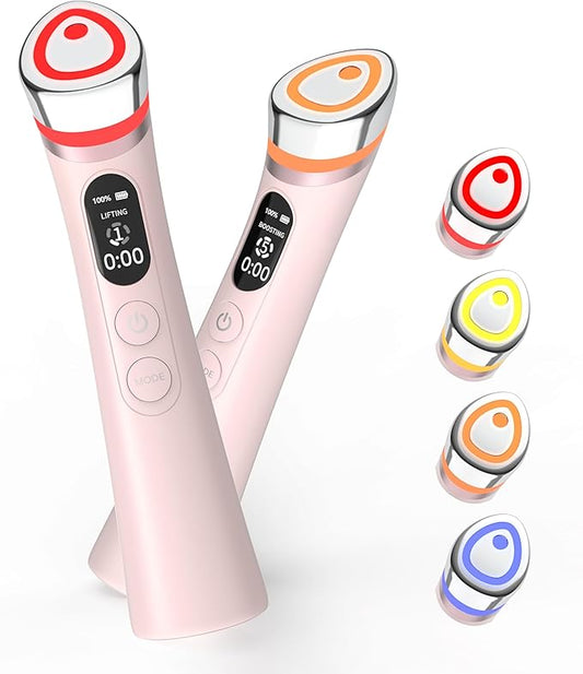 Face Lift Device – 8 in 1 Skin Tightening and Lifting, LED Light Therapy for Wrinkles, Korean Skin Care, Spa-Grade Facial Massager Lifting & Firming Beauty Massager (Pink)