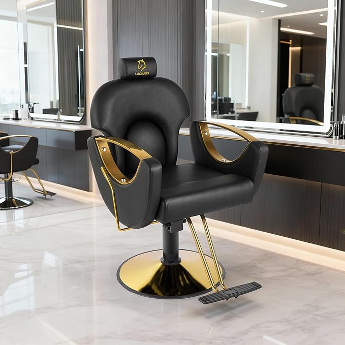 Hydraulic Barber Chair, Salon Chairs 360 Degrees Rolling Swivel Hair Styling Chair, Adjustable Height Hair Stylist Tattoo Salon Beauty Spa Chair Styling Equipment - Black