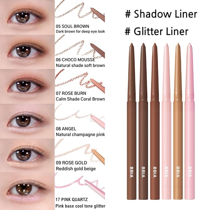 BBIA Last Auto Gel Eyeliner 17 Color – Multi-Use Longwear & Waterproof Mechanical Eye Liner Easy Drawing with Smooth Texture Smudge-Resistant Shadow & Glitter Vegan Korea Eye Makeup (14 ALMOND BEIGE)