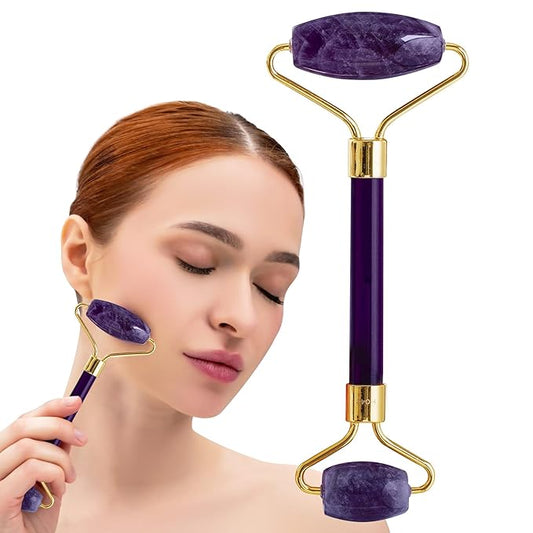 Amethyst Face Roller - Gua Sha Facial Tools, Jade Rollers for Face, Eye and Neck, Skin Care Kit for Men Women, Facial Massager for Wrinkles and Lifting, Self Care, Eye Rollers for Aging Skin