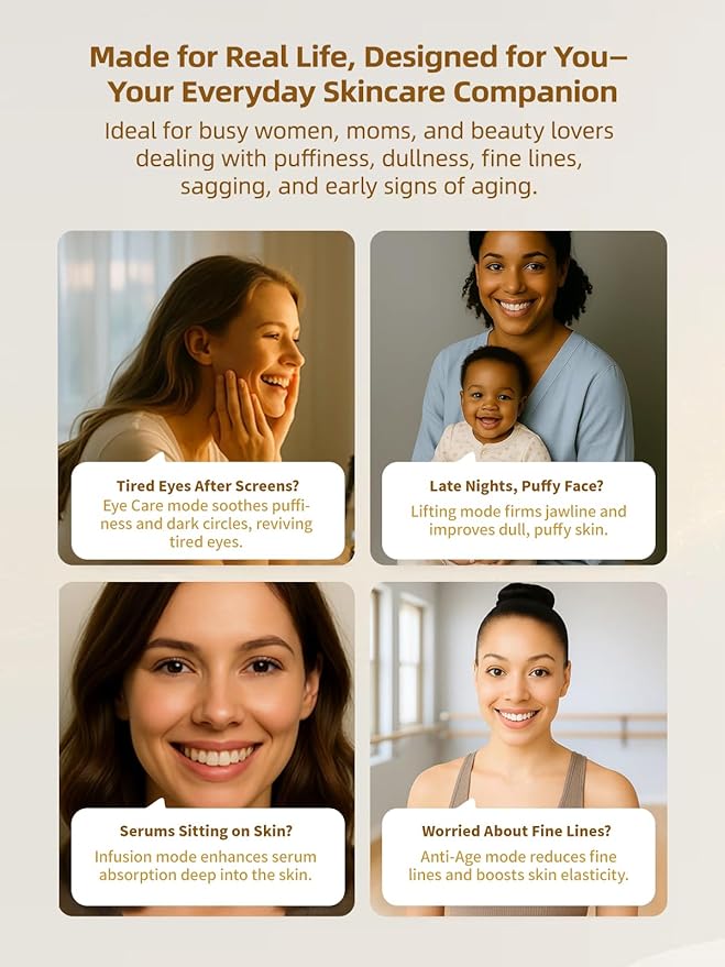 6-in-1 Age-Defying - Eye, Face & Neck Lift & Firm, 5-Color Light Therapy for Face with Microcurrent, Vibration, Heat & Cooling, Skin Care Tool for Youthful & Tightening Skin (White)