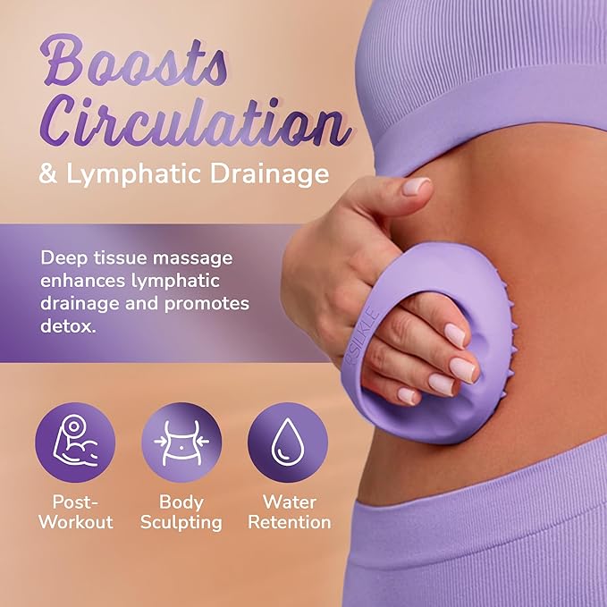 Anti-Cellulite Silicone Massager Brush - Deep Tissue Body Scrubber for Cellulite Remover, Skin Firming & Lymphatic Drainage - Exfoliating Massage Tool with Grip Handle for Legs & Body - Purple