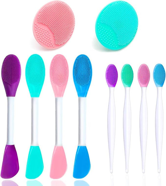 10PCS Silicone Face Scrubber, 4pcs Lip Scrub Brush, 4pcs Silicone Cleansing Brush Exfoliating Lip Brushes, 2pcs Exfoliating Face Brushes for Men Women