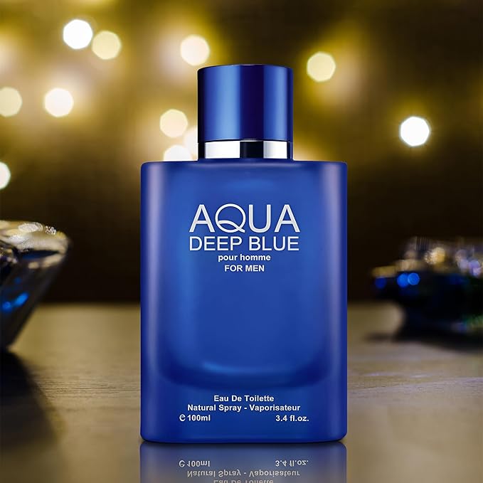 Valentine Milano/Aqua Deep Blue 2PCS Eau De Toilette for Men-Fresh, Romantic Scent Perfume for Men 3.4 Fl Oz Each Mens Cologne For All Skin Daily Used